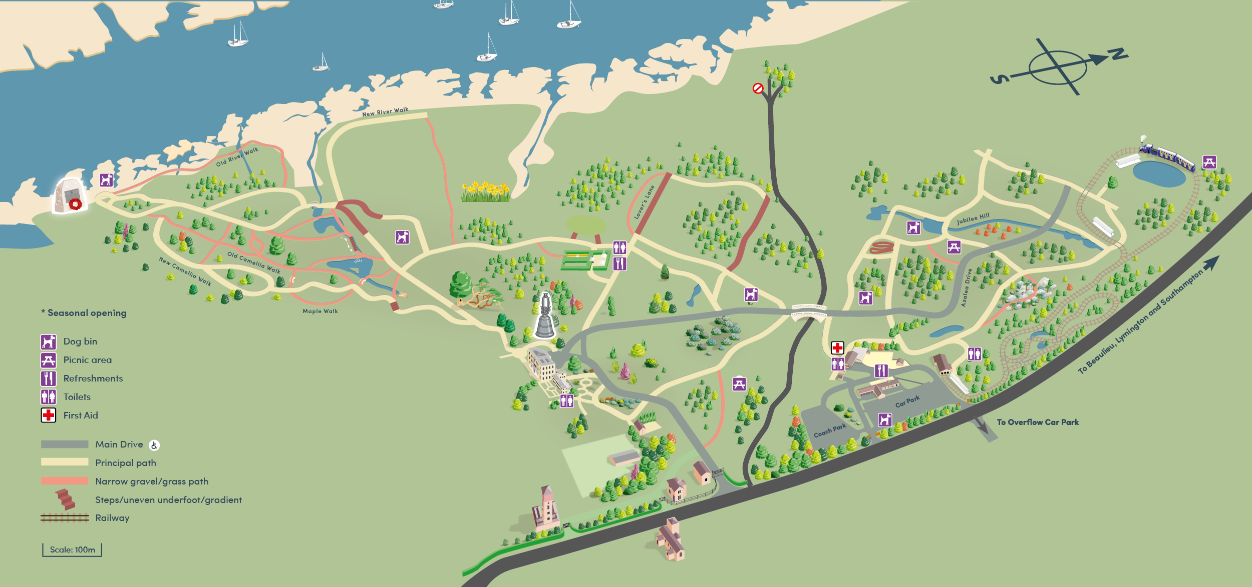 Exbury-Map-key and road labels